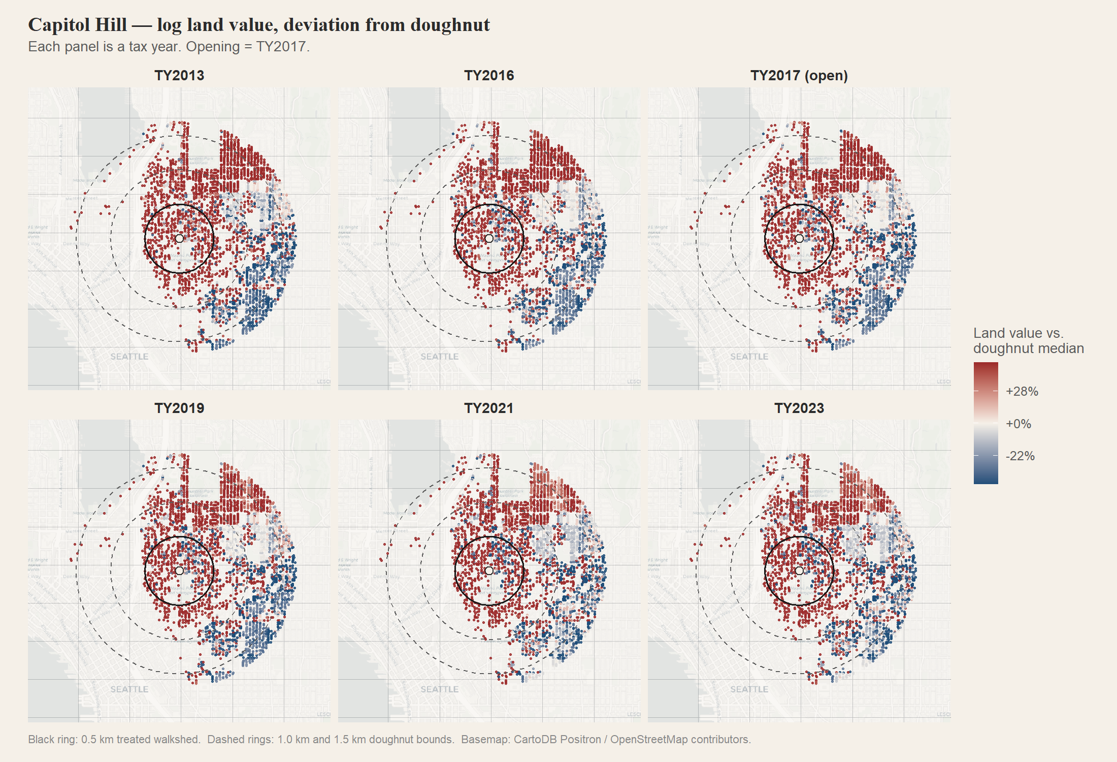 Capitol Hill land-value facets, TY2013 through TY2023